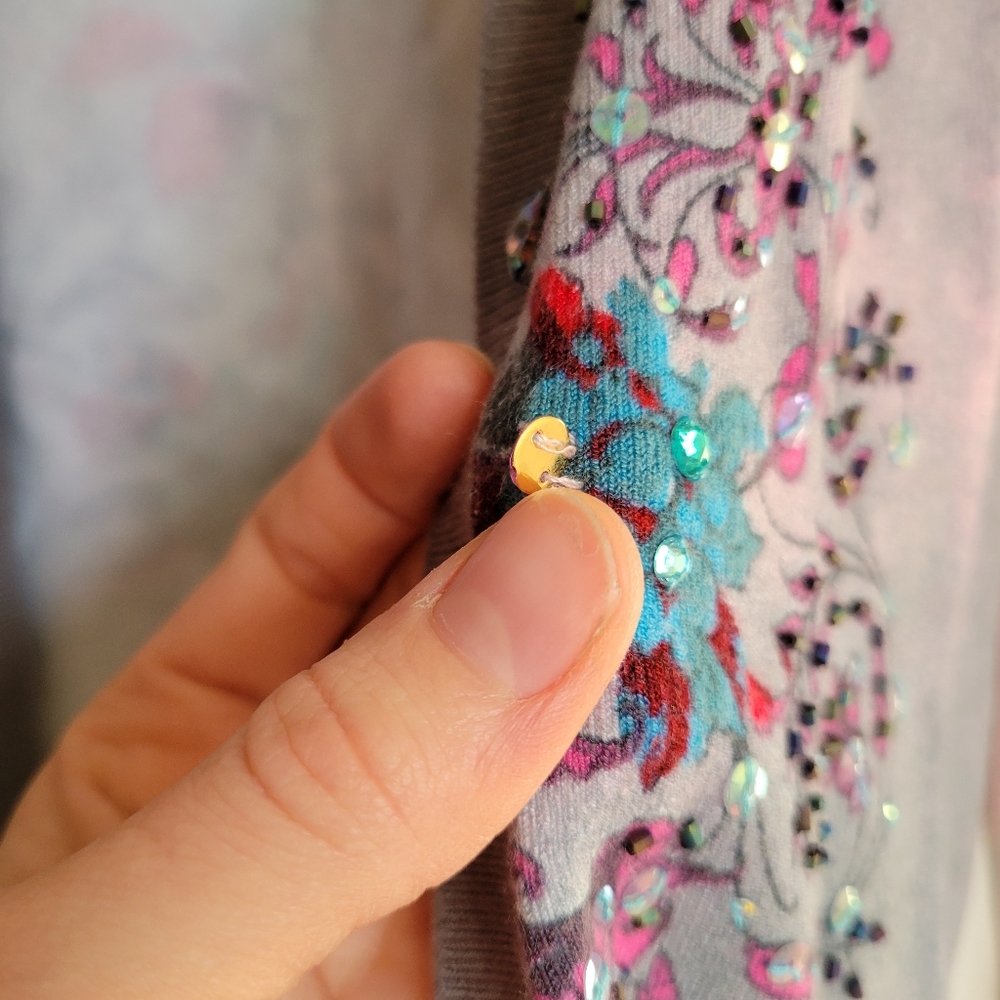 Vertigo Paris Silk Floral Cardigan with Butterfly Accents, Size: Medium - Picture 4 of 16